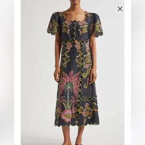 Farm Rio Ravenala Floral Short Sleeve Midi Dress